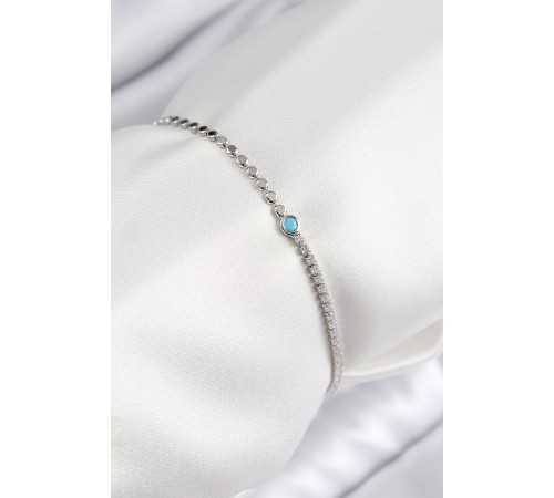 Pirinç Zirkon Taşlı Boncuk Model Ezme Zincir Gümüş Renk Kadın Bileklik - TJ-BB7598