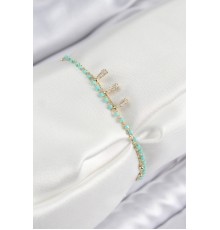 Pirinç Zirkon Taşlı Mavi Boncuklu Model Gold Renk Kadın Bileklik - TJ-BB7599