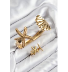 Pirinç İstiridye Ve Deniz Yıldızı Model Gold Renk Bileklik Yüzük Set - TJ-BB7601
