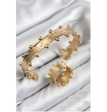 Pirinç Topcuk Model Gold Renk Bileklik Yüzük Set - TJ-BB7602