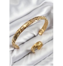 Pirinç Zirkon Taşlı Vintage Model Gold Renk Bileklik Yüzük Set - TJ-BB7603