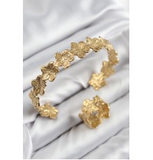 Pirinç Çiçek Model Gold Renk Bileklik Yüzük Set - TJ-BB7604