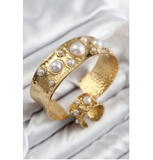 Pirinç İncili Model Gold Renk Bileklik Yüzük Set - TJ-BB7606