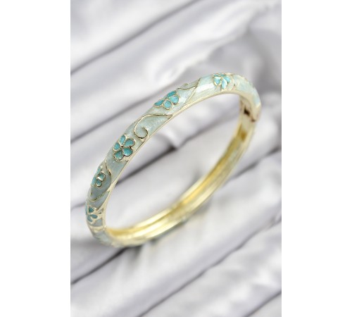 Mineli Pirinç Çiçek Motifli Gold Renk Kadın Kelepçe - TJ-BB7612