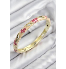 Mineli Pirinç Çiçek Motifli Gold Renk Kadın Kelepçe - TJ-BB7614