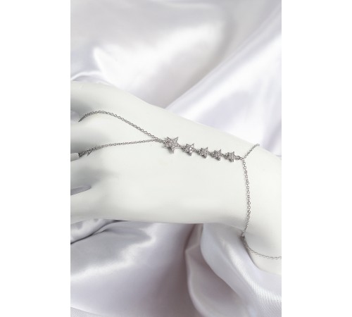 Pirinç Zirkon Taşlı Yıldız Model Gümüş Renk Kadın Şahmeran - TJ-SN688