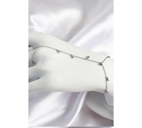 Pirinç Zirkon Taşlı Sallantılı Model Gümüş Renk Kadın Şahmeran - TJ-SN700