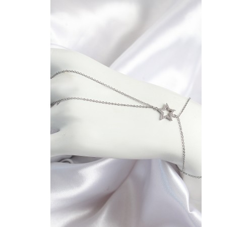 Pirinç Zirkon Taşlı Yıldız Model Gümüş Renk Kadın Şahmeran - TJ-SN702