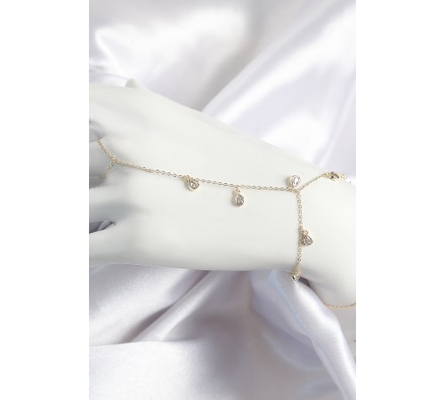 Pirinç Zirkon Taşlı Sallantılı Damla Model Gold Renk Kadın Şahmeran - TJ-SN703