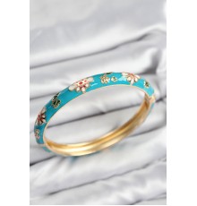 Mineli Pirinç Mavi Çiçek Motifli Gold Kadın Kelepçe - TJ-BB7618