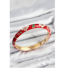 Mineli Pirinç Kırmızı Çiçek Motifli Gold Kadın Kelepçe - TJ-BB7619