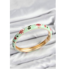 Mineli Pirinç Su Yeşili Çiçek Motifli Gold Kadın Kelepçe - TJ-BB7621