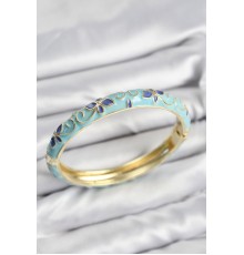 Mineli Pirinç Turkuaz Çiçek Motifli Gold Kadın Kelepçe - TJ-BB7623