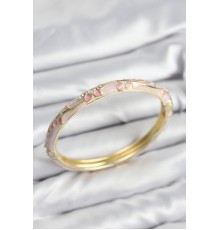 Mineli Pirinç Zirkon Taşlı Pembe Çiçek Motifli Gold Kadın Kelepçe - TJ-BB7624