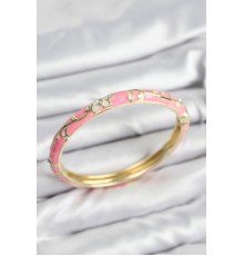 Mineli Pirinç Zirkon Taşlı Pembe Çiçek Motifli Gold Kadın Kelepçe - TJ-BB7625