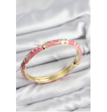 Mineli Pirinç Zirkon Taşlı Pembe Çiçek Motifli Gold Kadın Kelepçe - TJ-BB7626