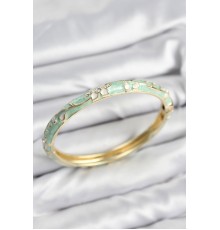 Mineli Pirinç Zirkon Taşlı Su Yeşili Çiçek Motifli Gold Kadın Kelepçe - TJ-BB7627