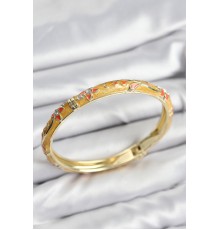 Mineli Pirinç Zirkon Taşlı Hardal Çiçek Motifli Gold Kadın Kelepçe - TJ-BB7628