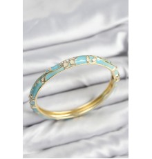 Mineli Pirinç Zirkon Taşlı Turkuaz Çiçek Motifli Gold Kadın Kelepçe - TJ-BB7629