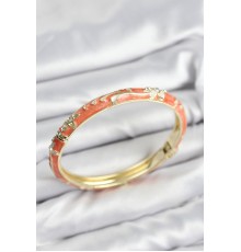 Mineli Pirinç Zirkon Taşlı Turuncu Çiçek Motifli Gold Kadın Kelepçe - TJ-BB7630