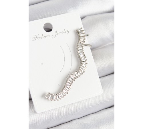 Pirinç Su Yolu Model Gümüş Renk Sağ Kıkırdak Küpe - TJ-BKP10986