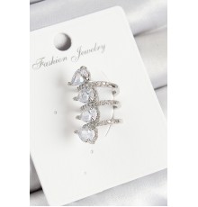 Pirinç Zirkon Taşlı Damla Model Gümüş Renk Sağ Kıkırdak Küpe - TJ-BKP10995