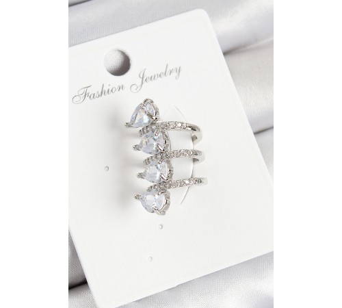 Pirinç Zirkon Taşlı Damla Model Gümüş Renk Sağ Kıkırdak Küpe - TJ-BKP10995