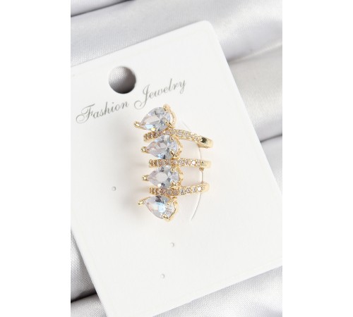 Pirinç Zirkon Taşlı Damla Model Gold Renk Sağ Kıkırdak Küpe - TJ-BKP10996