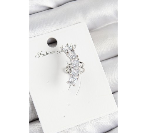 Pirinç Zirkon Taşlı Model Gümüş Renk Sağ Kıkırdak Küpe - TJ-BKP10999