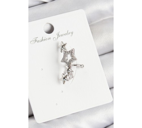 Pirinç Zirkon Taşlı Yıldız Model Gümüş Renk Sağ Kıkırdak Küpe - TJ-BKP11001