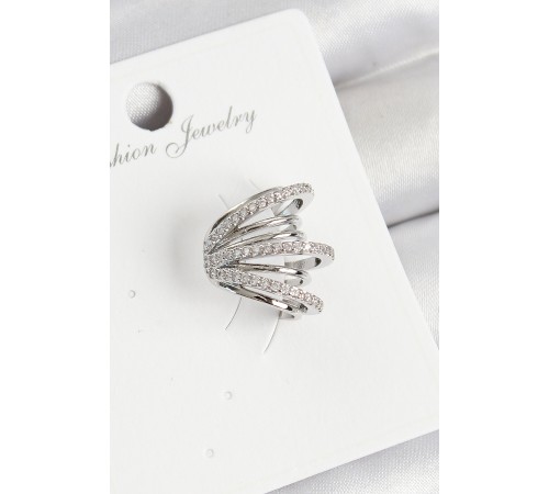 Pirinç Zirkon Taşlı Yay Model Gümüş Renk Sağ Kıkırdak Küpe - TJ-BKP11003