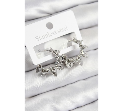 Pirinç Kıvrımlı Halka Model Gümüş Renk Kadın Küpe - TJ-BKP11019