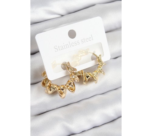 Pirinç Kıvrımlı Halka Model Gold Renk Kadın Küpe - TJ-BKP11020