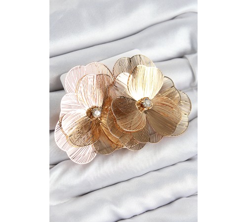 Pirinç Zirkon Taşlı Çiçek Model Gold Renk Kadın Küpe - TJ-BKP11023