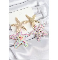 Pirinç Sallantılı Rainbow Deniz Yıldızı Model Gold Renk Hasır Küpe - TJ-BKP11025