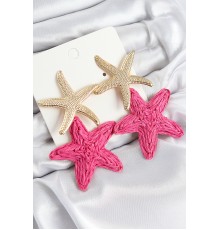 Pirinç Sallantılı Pembe Deniz Yıldızı Model Gold Renk Hasır Küpe - TJ-BKP11026