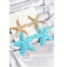 Pirinç Sallantılı Turkuaz Deniz Yıldızı Model Gold Renk Hasır Küpe - TJ-BKP11027