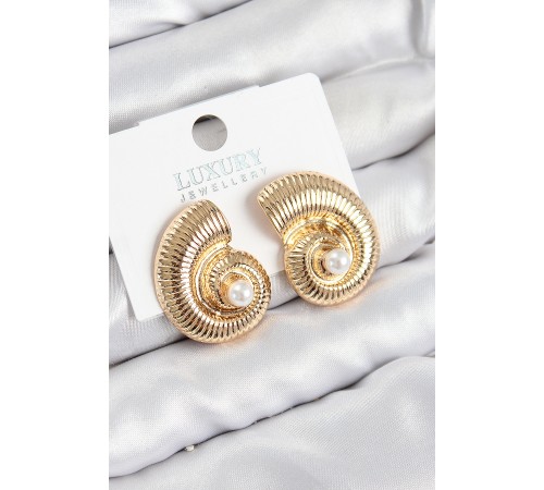 Pirinç İnci Detaylı Girdap Model Gold Renk Kadın Küpe - TJ-BKP11032