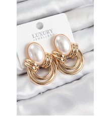 Pirinç İnci Detaylı Vintage Model Gold Renk Kadın Küpe - TJ-BKP11033