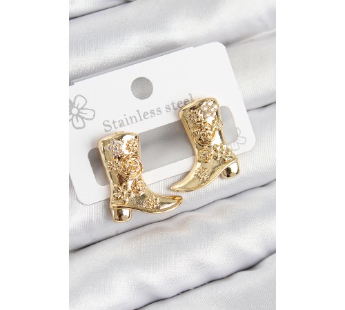 Pirinç Çizme Model Gold Renk Kadın Küpe - TJ-BKP11034