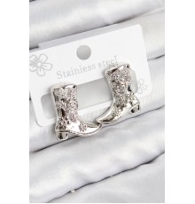 Pirinç Çizme Model Gümüş Renk Kadın Küpe - TJ-BKP11035