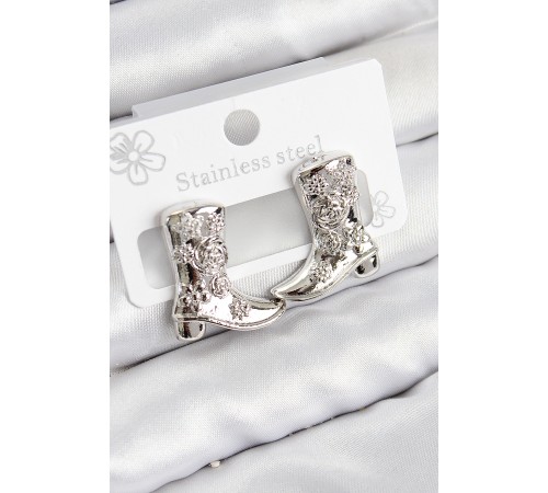 Pirinç Çizme Model Gümüş Renk Kadın Küpe - TJ-BKP11035