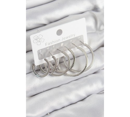 Pirinç Halka Model Gümüş Renk Kadın Set Küpe - TJ-BKP11038