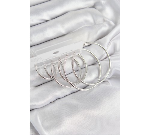 Pirinç Halka Model Gümüş Renk Kadın Set Küpe - TJ-BKP11040