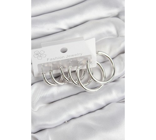 Pirinç Halka Model Gümüş Renk Kadın Set Küpe - TJ-BKP11042