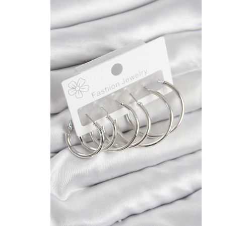 Pirinç Halka Model Gümüş Renk Kadın Set Küpe - TJ-BKP11044