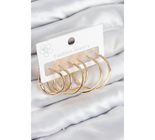 Pirinç Halka Model Gold Renk Kadın Set Küpe - TJ-BKP11045