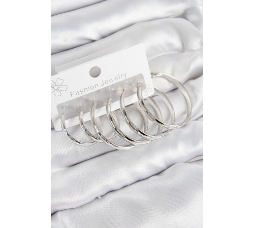 Pirinç Halka Model Gümüş Renk Kadın Set Küpe - TJ-BKP11046