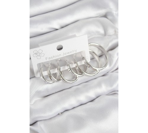 Pirinç Halka Model Gümüş Renk Kadın Set Küpe - TJ-BKP11048