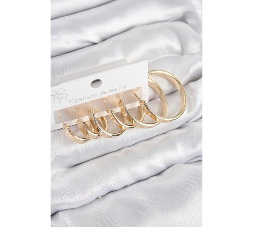 Pirinç Halka Model Gold Renk Kadın Set Küpe - TJ-BKP11049
